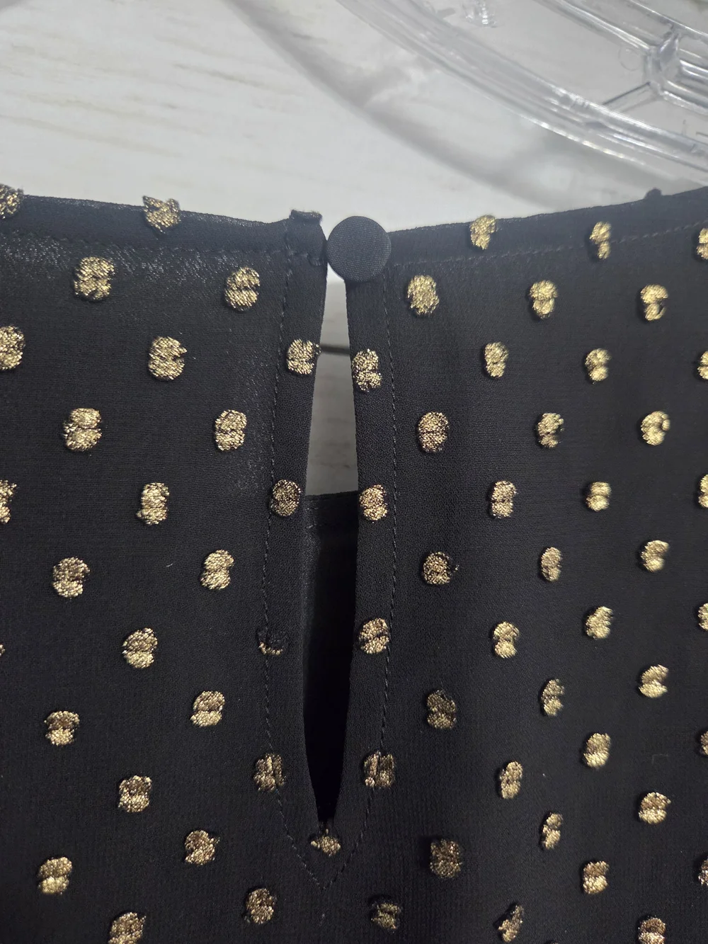 J. Crew Black Blouse with Gold Shimmer Clip-Dots Size 3x Sheer With Lining